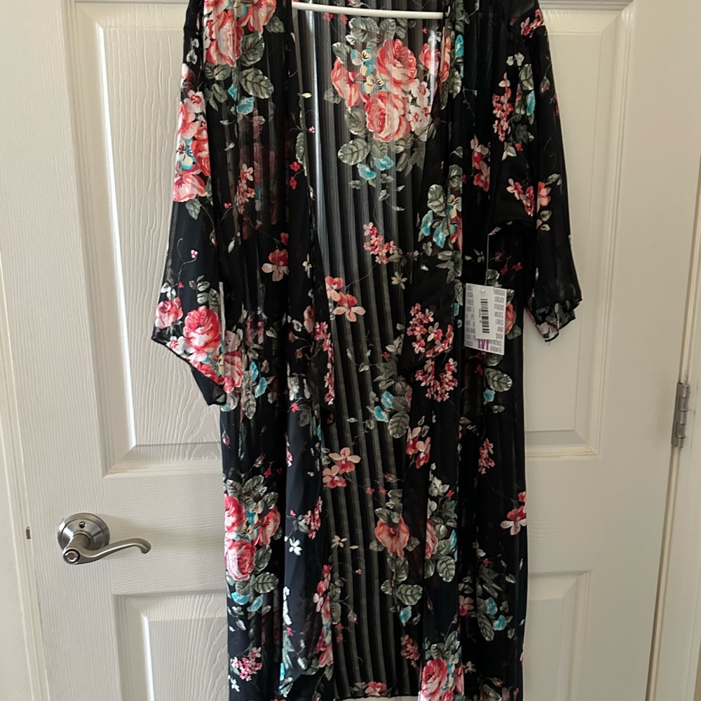 LuLaRoe Floral Kimono Jacket - Black and Pink